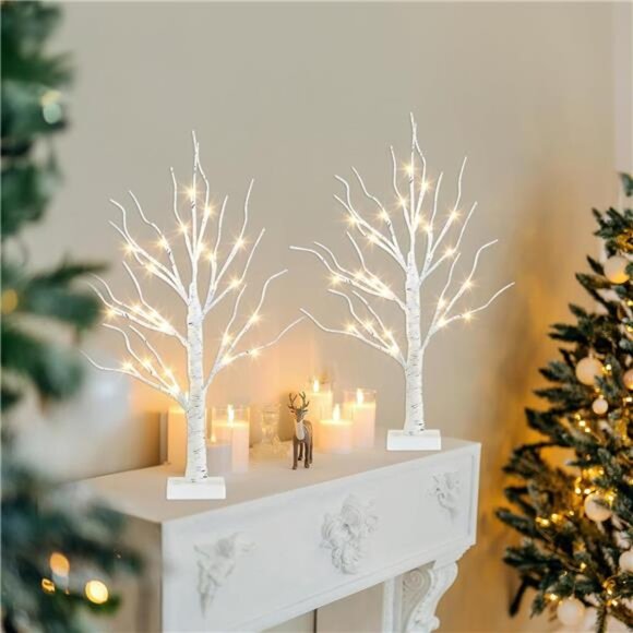 Christmas Tree for Table Decor, 2FT Birch Tree with LED Lights, Warm White - Picture 2 of 7